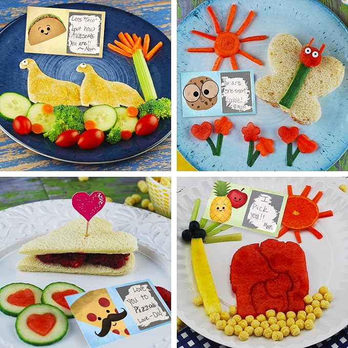 Fun Sandwich and Bread Cutter Shapes for kids - 10 Crust & Cookie Cutters - Mini Heart & Flower Stainless Steel Vegetable & Fruit Stamp Set and 20 Food Picks Loved by both Boys & Girls!