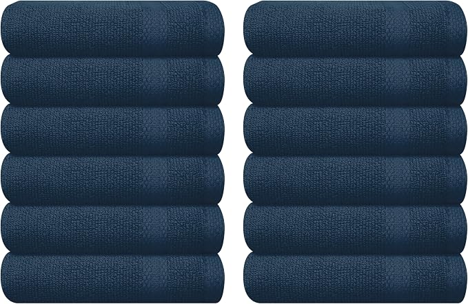 GLAMBURG Ultra Soft 12-Piece Washcloths Set 13x13-100% Ringspun Cotton - Durable & Highly Absorbent Face Towels - Ideal for use in Bathroom, Kitchen, Gym, Spa & General Cleaning - Mineral Blue