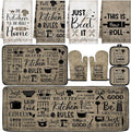 Fourluoo 10 Pcs Attractive Style Kitchen Dish Towels Rugs Oven Mitts and Pot Holders Set Farmhouse Kitchen Decor Set for Women Mom Daughter Gift Cooking Baking Grilling (Rustic Farmhouse)