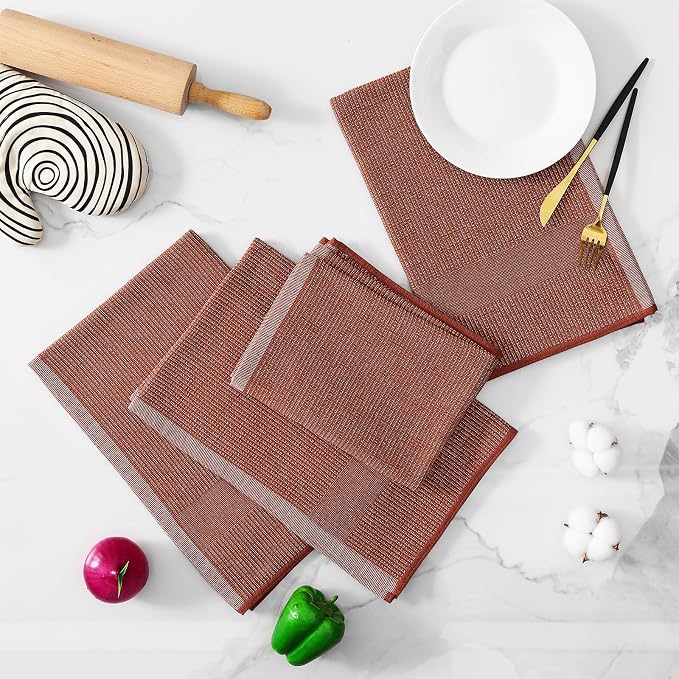 Homaxy 380 GSM Cotton Premium Kitchen Towels 8 Pack, 18"x 28", Rust | Flat and Terry Dish Towels, Highly Absorbent Tea Towel Set with Hanging Loop, Soft Utility Kitchen Hand Towels