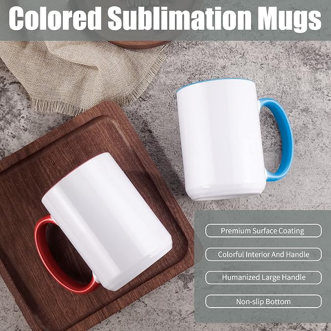 TANGLONG 12PC 15oz Sublimation coffee Mugswith Box -6 White and 6 Black | Ceramic Cup for for Coffee, Tea, Latte, Soup,Sublimation Blanks,Tazas Para Sublimar,Heat Sensitive Coffee Mugs,homemade gifts