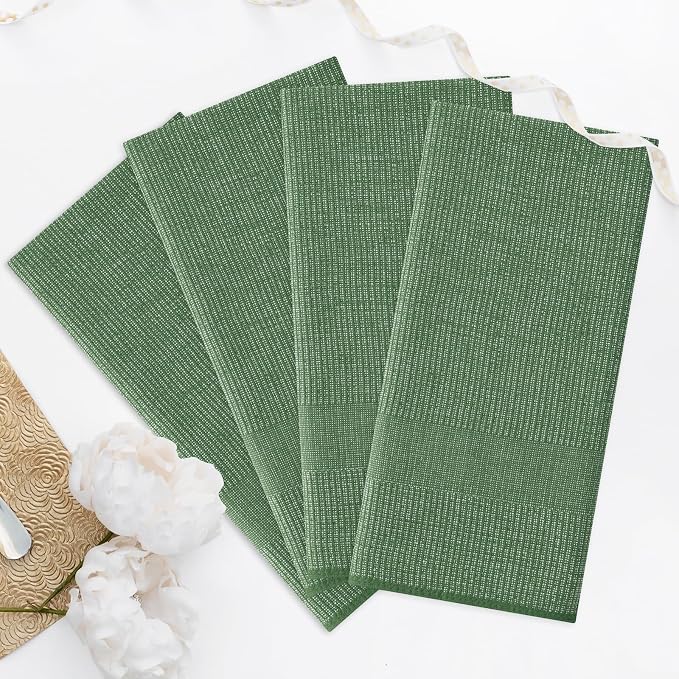 Homaxy 380 GSM Cotton Premium Kitchen Towels 8 Pack, 18"x 28", Grass Green | Flat and Terry Dish Towels, Highly Absorbent Tea Towel Set with Hanging Loop, Soft Utility Kitchen Hand Towels