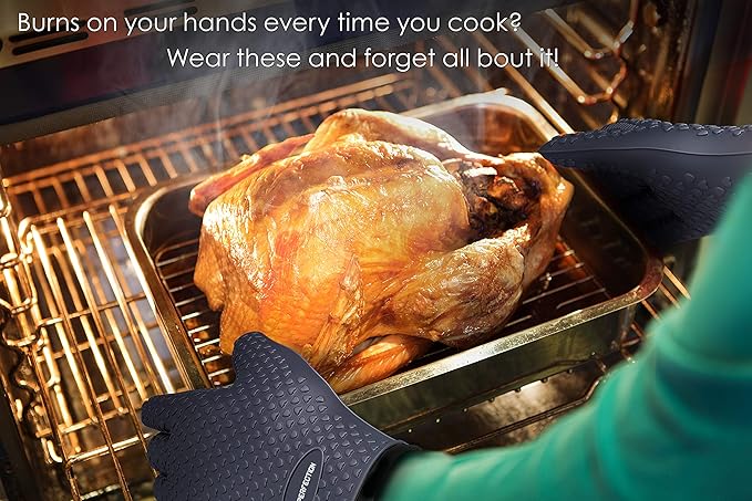 KITCHEN PERFECTION S Silicone Smoker BBQ Gloves - Heat Resistant Oven Mitts | Waterproof, 5-Finger Design For A Better Grip, for Pitmasters, Meat Smoking, Grilling, Cooking, Frying Turkey | Grill Gift