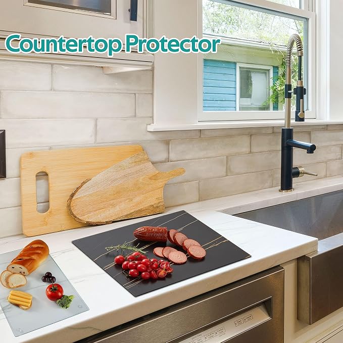 Murrey Home Glass Cutting Board for Kitchen Counter, Tempered Glass Chopping Boards Dishwasher Safe, Small Clear Countertop Tray, Scratch Resistant, Heat Resistant, Non Toxic, White Marble, 24"x18"