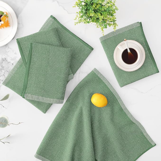 Mordimy Premium Cotton Kitchen Towels (18"x 28", 8 Pack), Grass Green | 100% Ring Spun Cotton, Super Absorbent, 380 GSM, Flat & Terry, Soft, Hanging Loop Dish Towels
