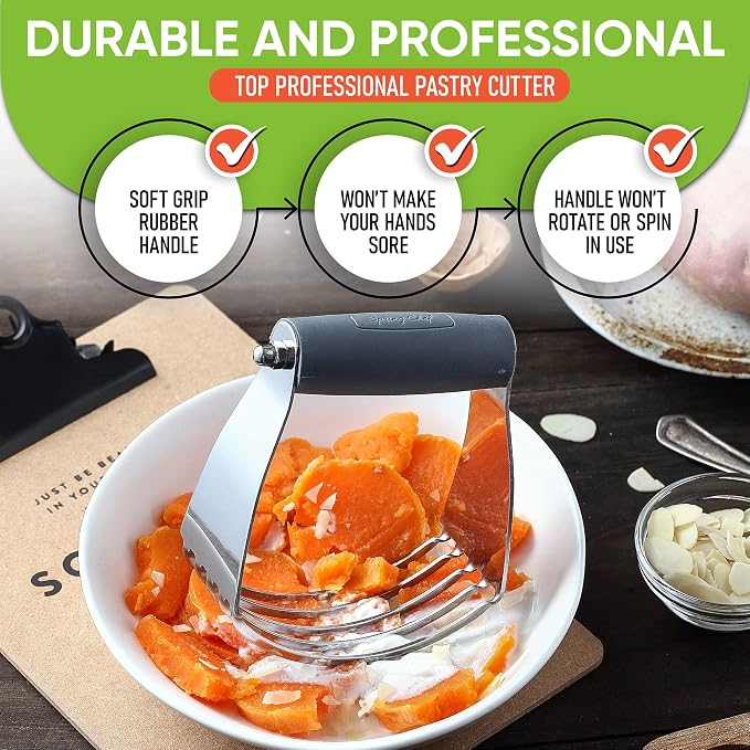 Spring Chef Medium Dough Blender Hand Tool - Durable Pastry Cutter - Gray | Heavy Duty Dough Mixer w/ Stainless Steel Blades, Professional Pastry Blender for Easy Mixing, Dishwasher Safe