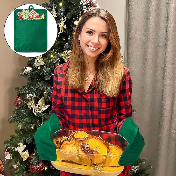 R HORSE 6 Pack Green Pot Holders for Kitchen with Pockets, 7''x 9'' | Cotton Kitchen Potholder, Heat Resistant Oven Mitts, Non-Slip Hot Pads Terry Cloth, Ideal for Cooking, Baking, Christmas Gift