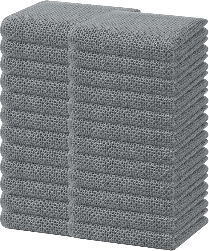 Homaxy 100% Cotton Waffle Weave Kitchen Dish Towels 24-Pack, Grey | 13 x 28 Inches, Ultra Soft Absorbent Dish Towels, Quick Drying Cleaning Towels