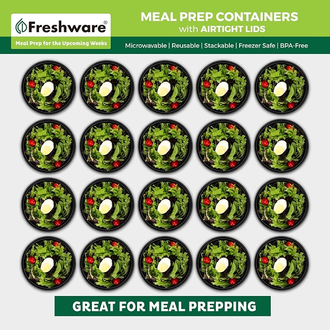 Freshware Meal Prep Containers with lids [150 Pack] Food Storage Containers, Bento Box, BPA-Free, Stackable, Microwave, Dishwasher, Freezer Safe, 32 Oz, Black
