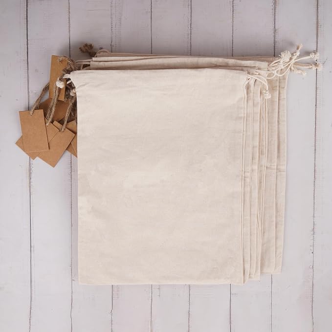 Marubhumi Cotton Storage Bags with Drawstrings X-Large 14x17 Multipurpose 6 Pcs Muslin Bulk Flour Sack Bags Food Produce Natural Potato Onion Bag