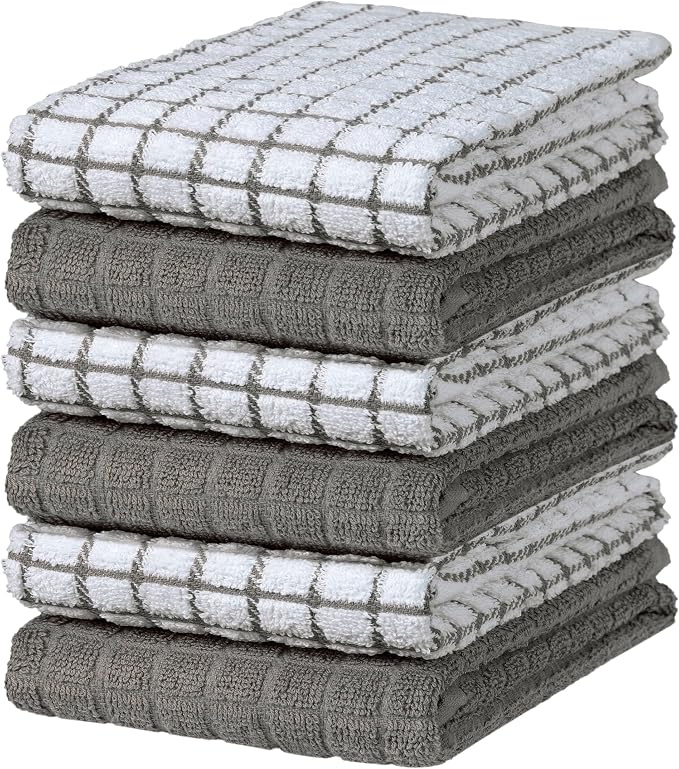 Bumble Kitchen Towels (6-Pack), 16"x28", 100% Cotton Dish Towels - Gray | 380 GSM | Soft kitchen hand towels , Highly Absorbent & Durable Dish Towels for kitchen with Hanging Loop