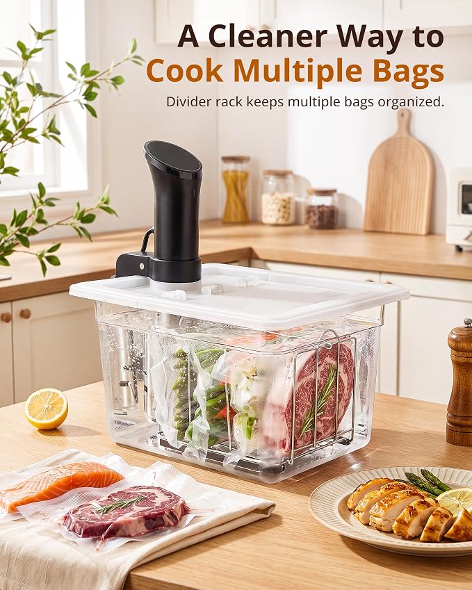 EVERIE 12 Quart Sous Vide Container with Collapsible Hinged Lid + Wobble-Free Stainless Steel Rack Divider— NSF Approved Container, BPA-Free Lid, Compatible with Anova and Instant Pot