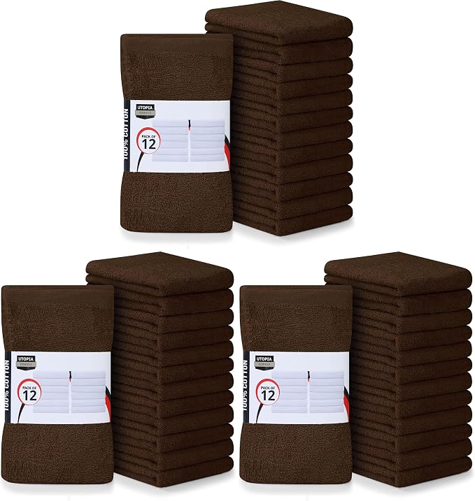 Utopia Towels Kitchen Bar Mops, Pack of 36, 16 by 19 Inches, 100% Cotton Super Absorbent Brown Towels, Multi-Purpose Cleaning Towels for Home and Kitchen Bars