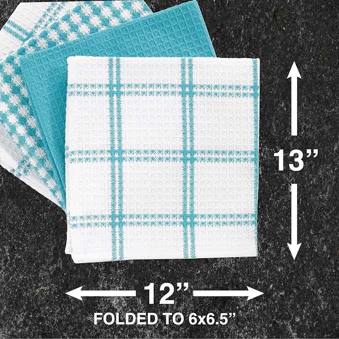 T-Fal Premium Waffle Dish Cloths: Highly Absorbent, Super Soft Long Lasting - 100% Cotton, 12"x13" Towel for Cleaning & Drying, (8-Pack), Breeze
