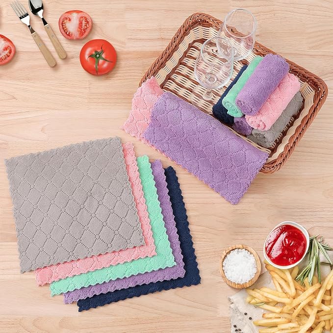 Homaxy 12 Pack Super Soft & Absorbent Dish Cloths, 10" x 10", Pink | Coral Velvet, Nonstick Oil Fast Drying Microfiber Cleaning Cloth, No Lint Household Dishcloths