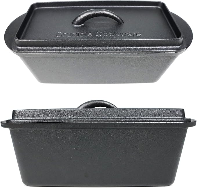 Crucible Cookware Cast Iron Bread Pan with Lid (Pre-Seasoned) – Oven Safe Form for Baking and Cooking - Loaf Pan