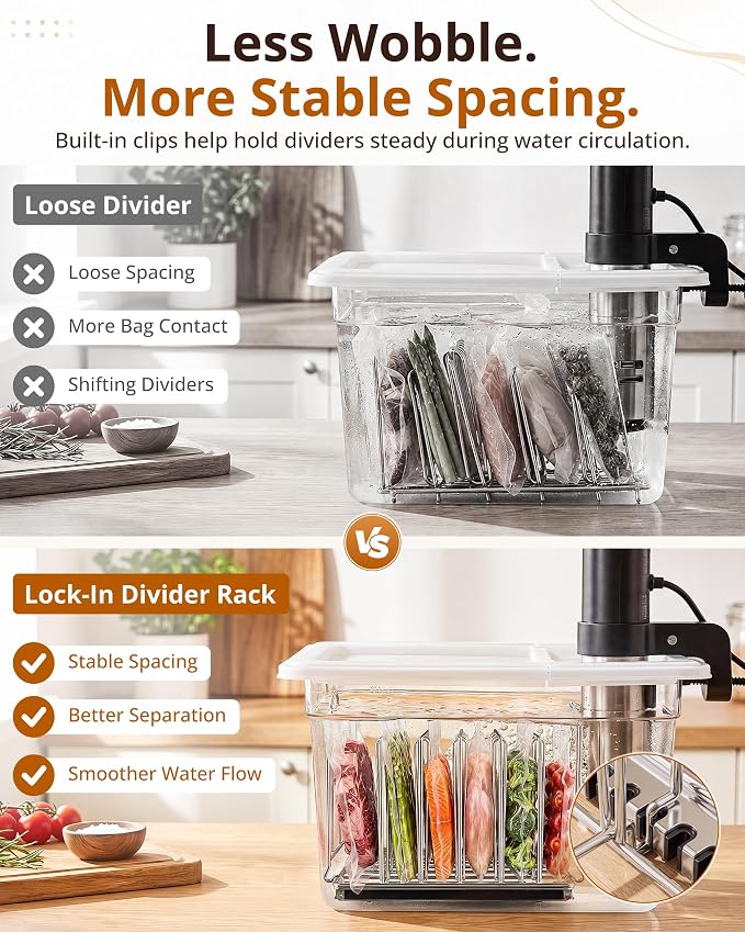 EVERIE 12 Quart Sous Vide Container with Collapsible Hinged Lid + Wobble-Free Stainless Steel Rack Divider— NSF Approved Container, BPA-Free Lid, Compatible with Anova and Instant Pot