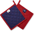 Encasa XO Pot Holders, Quilted Kitchen Hot Pads 8"x8" Red | 100% Heavyweight Cotton | Quilted Insulation | Multipurpose Trivets & Hot Pads | Hanging Loop | Set of 2