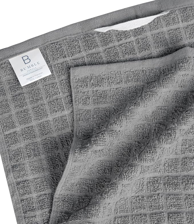 Bumble Kitchen Towels (6-Pack), 16"x28", 100% Cotton Dish Towels - Gray | 380 GSM | Soft kitchen hand towels , Highly Absorbent & Durable Dish Towels for kitchen with Hanging Loop