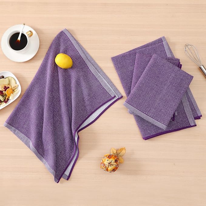 Homaxy 380 GSM Cotton Premium Kitchen Towels 12 Pack, 18"x 28", Purple | Flat and Terry Dish Towels, Highly Absorbent Tea Towel Set with Hanging Loop, Soft Utility Kitchen Hand Towels