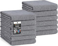 Homaxy 380 GSM Cotton Premium Kitchen Towels 12 Pack, 18"x 28", Grey | Flat and Terry Dish Towels, Highly Absorbent Tea Towel Set with Hanging Loop, Soft Utility Kitchen Hand Towels