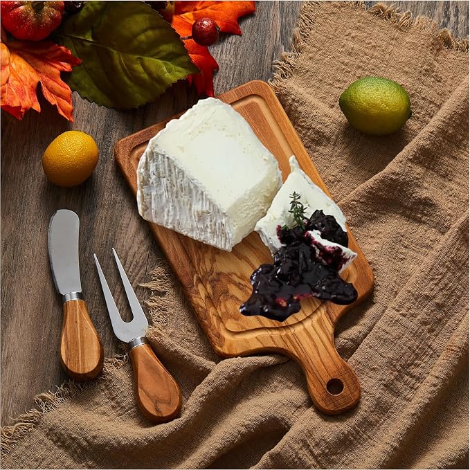 1 Set Bridal Shower Favor Prizes Charcuterie Board,Olive Wood Color | Olive Wood Cheese Board with Knife Fork Thank You Tag, Gift Box for Guests, Valentines Wedding Baby Shower Party Favors