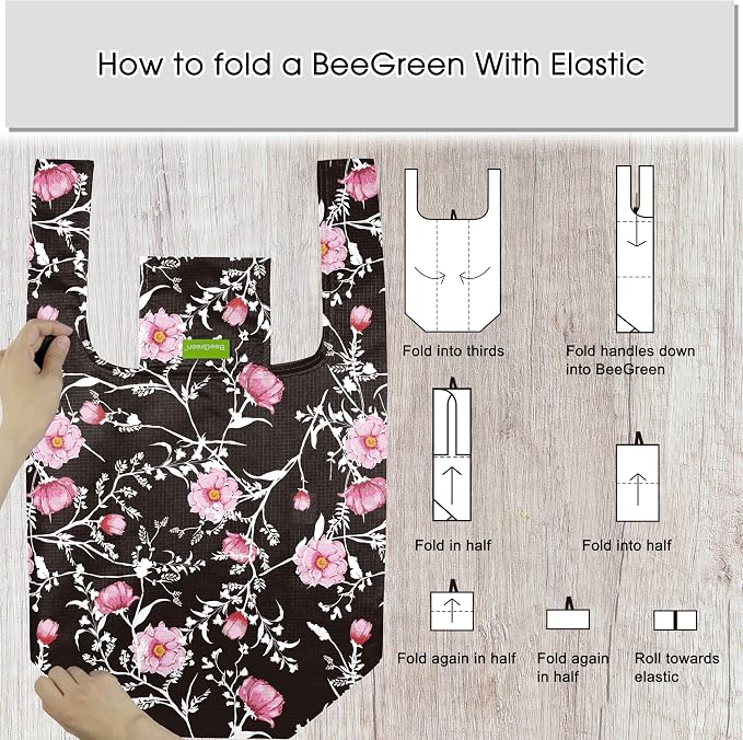 BeeGreen Floral Reusable Grocery Bags Bulk 6 Packs X-Large50LBS, Reusable Shopping Bags Foldable for Groceries, Vegetables, Fruits Bulk Tote Bags Washable For Women Men