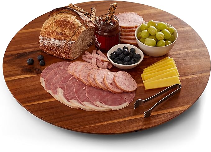 TIDITA 21" Acacia Wood Lazy Susan for Table Top, Swivel Charcuterie Board | 360° Rotation, No Rim, Solid Acacia Wood, Non-Skid Pads, Round Lazy Susans Turntable for Countertop, Extra Large