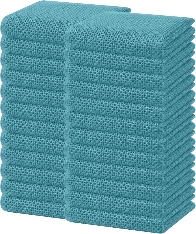 Homaxy 100% Cotton Waffle Weave Kitchen Dish Towels 24-Pack, Lake Blue | 13 x 28 Inches, Ultra Soft Absorbent Dish Towels, Quick Drying Cleaning Towels