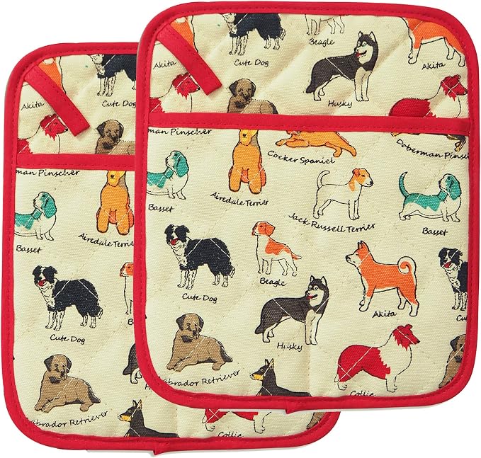 Pot Holders Set of 2 Heat Resistant 480℉ Kitchen 100% Cotton | Comfortable Lining Printing Dog Flower Women Men Home Cooking Baking Microwave BBQ Gift(Dog)