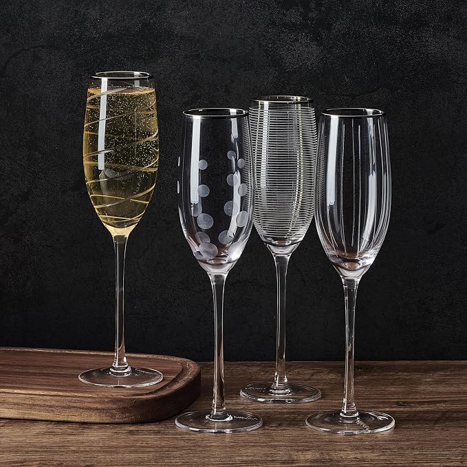 Mikasa Cheers Set of 4 Platinum Rim Champagne Flutes, 8 Ounce