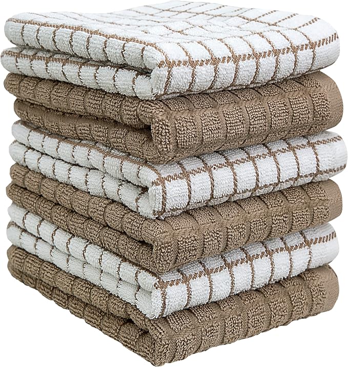 Bumble Kitchen Towels (6-Pack), 16"x28", 100% Cotton Dish Towels - Tan | 380 GSM | Soft kitchen hand towels , Highly Absorbent & Durable Dish Towels for kitchen with Hanging Loop