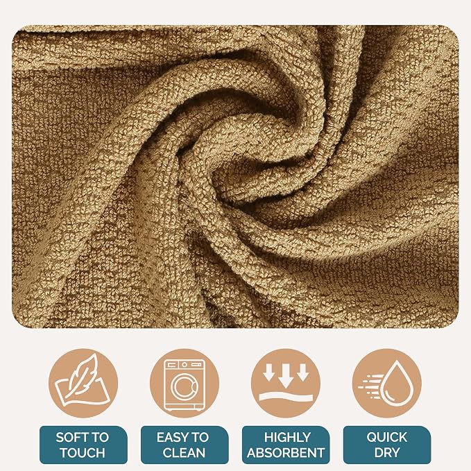 Casa Platino Kitchen Towel Set 8 Pc 4 Dish Towels for Kitchen (16"x26") & 4 Dishcloths (13"x13") - Soft, Absorbent Tea Towels & Quick Drying Dish Rags With Hanging Loops For Drying Cookwares - Beige.