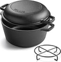 Velaze Cast Iron Dutch Oven with Skillet Lid, 2-in-1 Pre-Seasoned, 5QT | Dual Handles,for Bread Baking,Frying,Camping,Home Cooking Use,Non Stick Finish,Oven,Grill,Includes Tripod,Lid as Cooking Pan