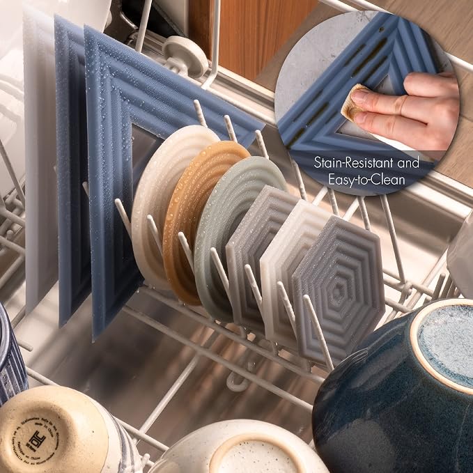 LINE+ARC Modern Silicone Trivets, Indigo Wash (3 Pack) feat. in ELLE Decor | Waterproof, dishwasher-safe, quartz kitchen countertop, outdoor, mid-century modern, mcm, feat. in BuzzFeed, blue