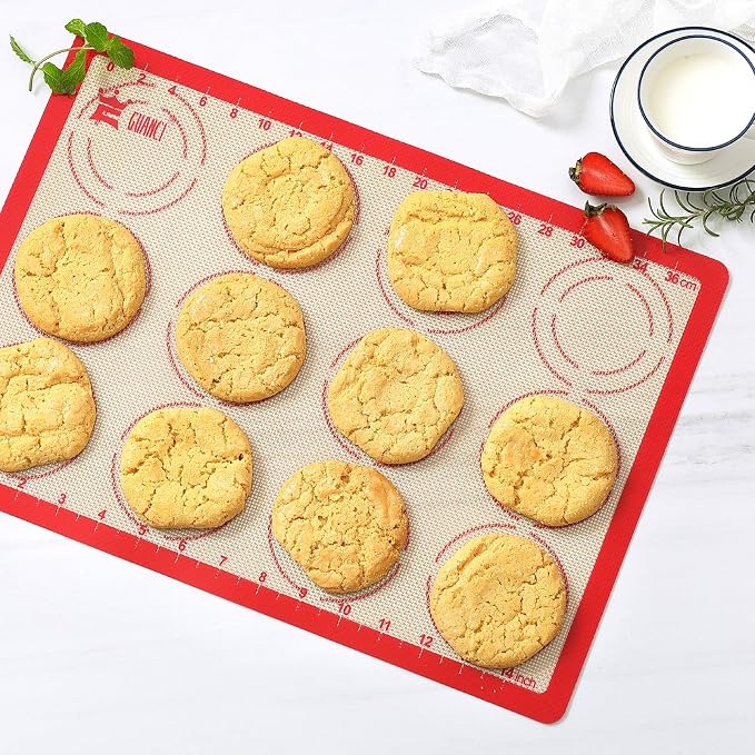 Silicone Baking Mat Set of 6, Includes 25"x17.5" Large, 2 Medium 16.5"x11.6", 2 Small 11.75"x8.25", 9" Round, All Mats 0.70mm Thick, Non-Stick Reusable Baking Mats for Pizza, Cookie, Bread