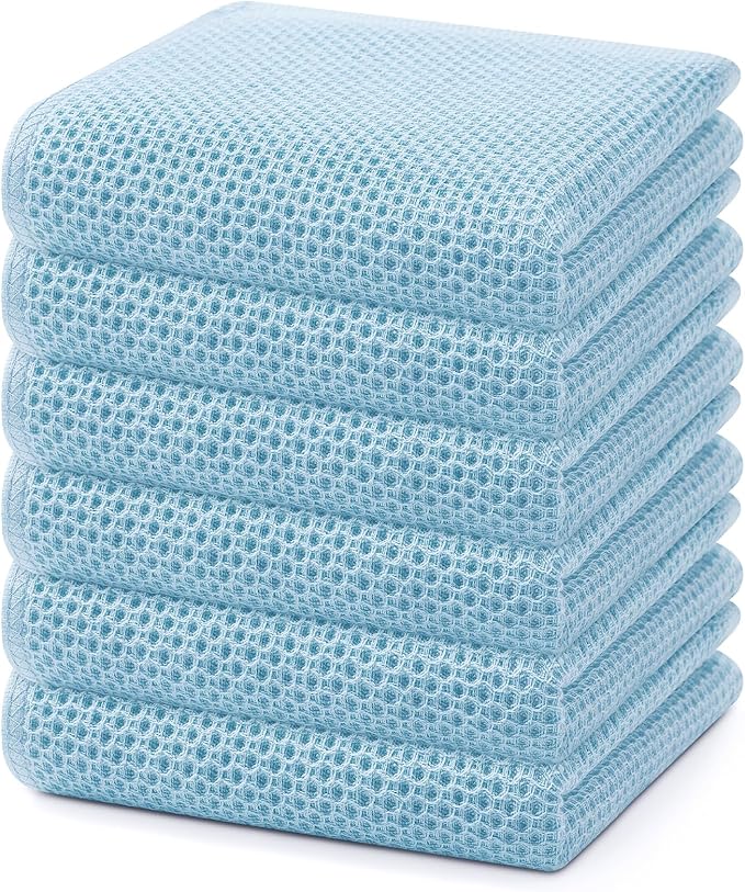 Homaxy 100% Cotton Waffle Weave Kitchen Dish Towels 6-Pack, Sky Blue | 13 x 28 Inches, Ultra Soft Absorbent Dish Towels, Quick Drying Cleaning Towels
