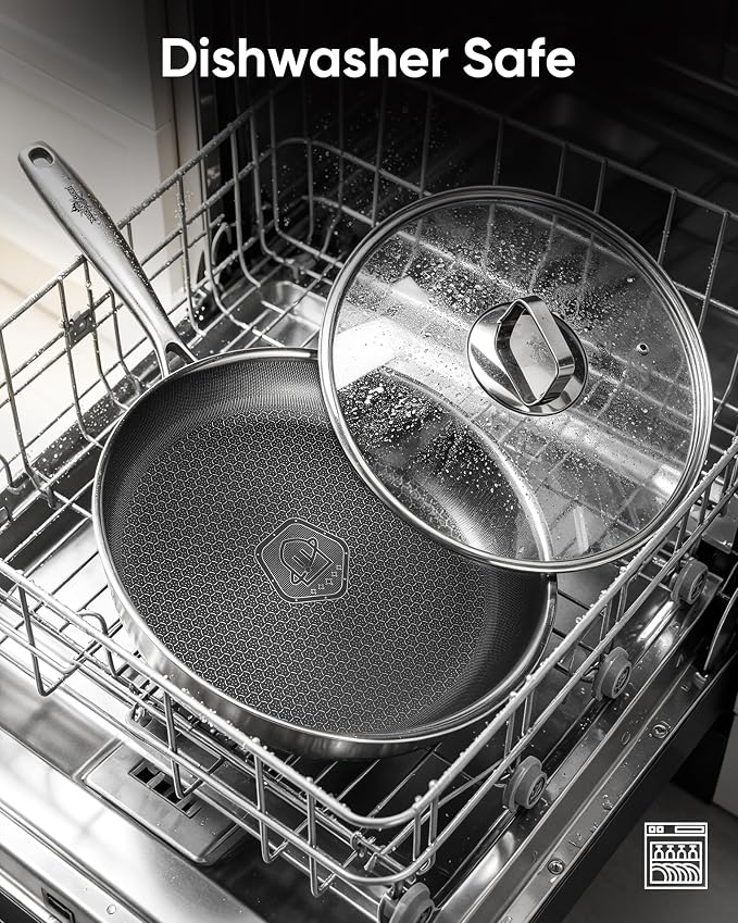 12" Titanium Pans for Cooking,non-stick,Dishwasher safe | PFAS/PFOA/PTFE-Free,easy cleanup,Induction compatible for all stovetops,Includes Lid
