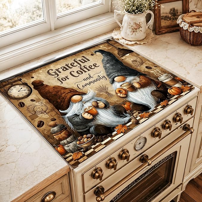 Gnome Stove Top Cover Mat, Coffee Kitchen Decor, 28.5 x 20.5 In (Santa Claus)