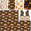 Fourluoo 10 Pcs Fall Pumpkin Kitchen Decor Set Towels Rugs Oven Mitts and Pot Holders Autumn Leaves Pumpkin Decor for Women Mom Gift Cooking Baking Grilling