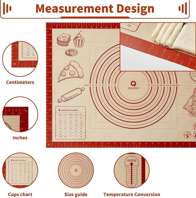 Silicone Baking Pastry Dough Mat - 32x24Inch Extra Large Cookie Bread Rolling Mats Sheet, Nonstick Kitchen Counter Kneading Board, Thick Reusable Pie Cookies Pizza Fondant Making Matt with Measurement