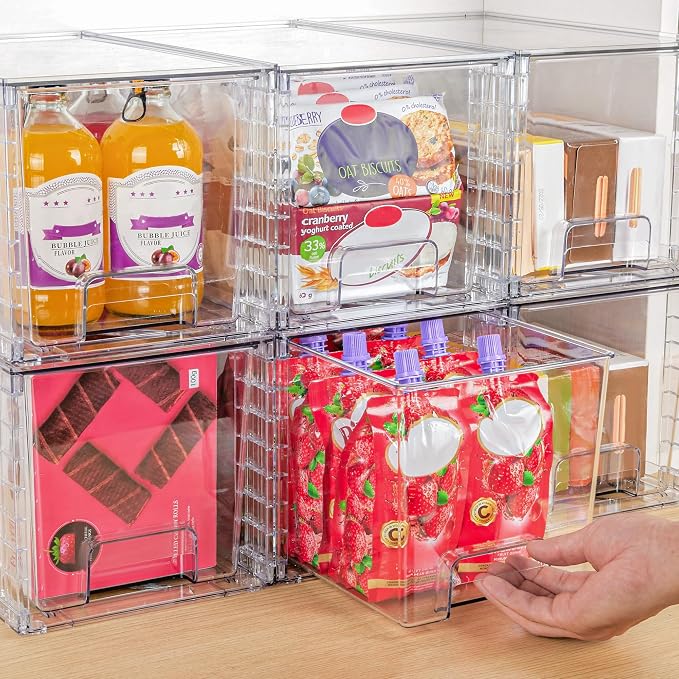 Vtopmart 4 Pack Large Stackable Storage Drawers, Clear | Easily Assemble Bathroom Closet Undersink Organizers and Storage Kitchen Cabinets,Pantry,Makeup,Medicine Organization