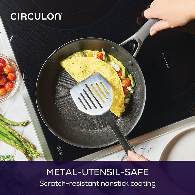 Circulon A1 Series with ScratchDefense Nonstick Induction 8.5-Inch and 10-Inch Frying Pan Set, Induction Cookware, 2-Piece, Graphite