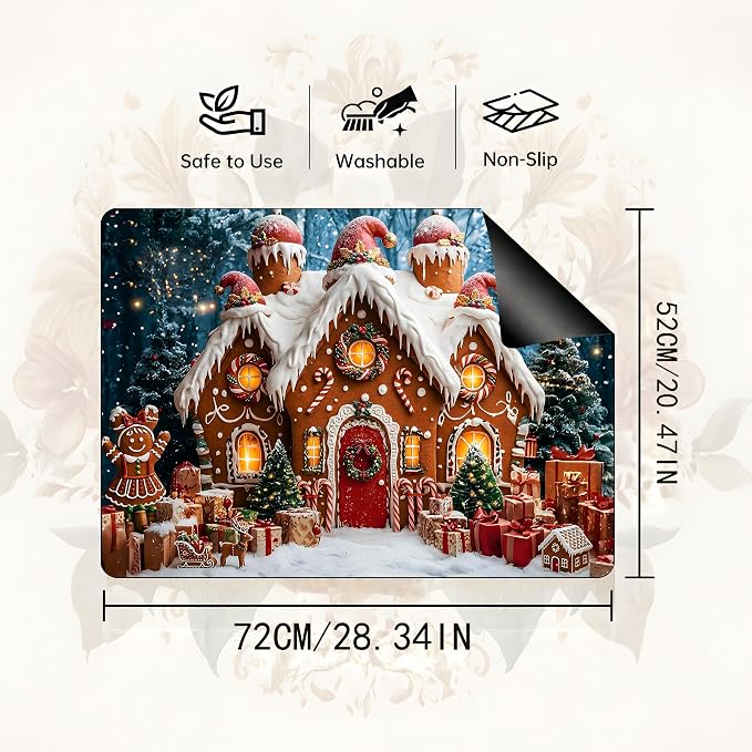Christmas Stove Top Cover Mat,Gingerbread House, 28.5 x 20.5 In(Christmas House)
