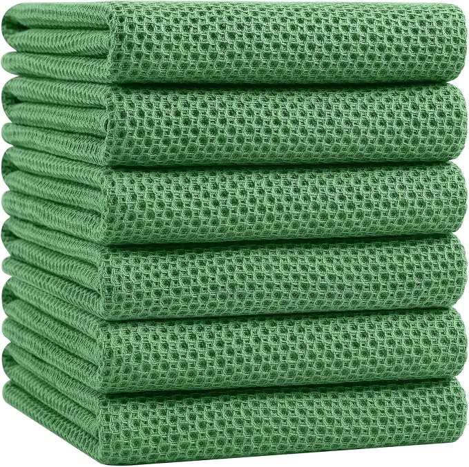 Homaxy 100% Cotton Oversized Waffle Weave Kitchen Towels 6-Pack | Grass Green, 20 x 28 Inches, Ultra Soft Absorbent Dish Towels, Quick Drying Large Cleaning Towels