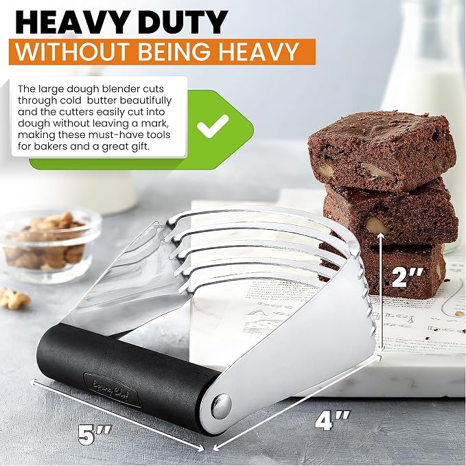 Spring Chef Stainless Steel Dough Blender & Biscuit Cutter Set for Baking | Heavy Duty Large Pastry Blender with Soft Grip Handle & Professional Cookie Cutter Set of 4, Dishwasher Safe, Black