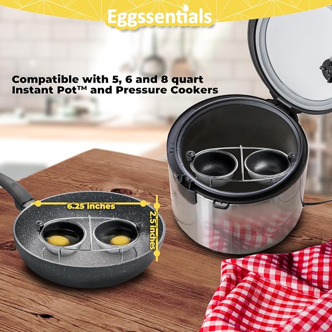 Egg Poacher Insert Stainless Steel Poached Egg Cooker Eggs Poaching Cup PFOA Free Egg Poachers Nonstick, 6.25" Rack Compatible with Skillet Instant Pot Pressure Cooker, 2 Poached Cups