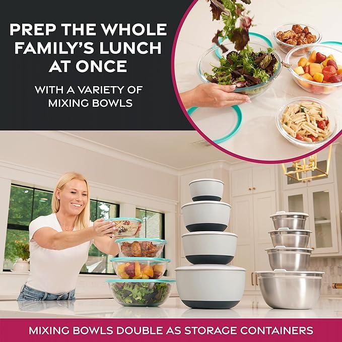 FineDine Stainless Steel Mixing Bowls Set, Dishwasher Safe, 6 Piece Metal Mixing Bowls For Kitchen, Nesting, Large, Small, Big Food Prep, Cooking, Baking
