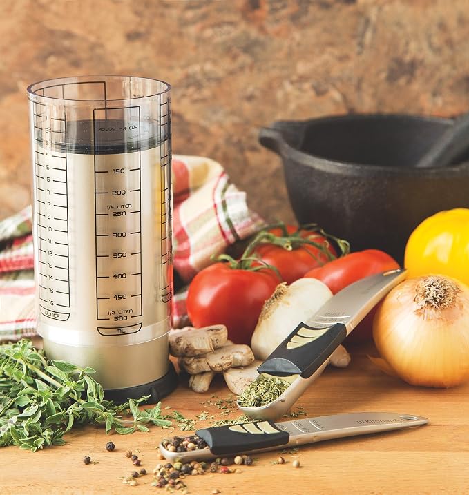 KitchenArt 2 Cup Pro Essentials Gift Set, 6.5x6.5x7", 3-Piece Set | The Essentials for Baking & Cooking | Adjustable Teaspoon, Tablespoon & 2 Cup Measuring Cup | Kitchen Measuring Gadget Set