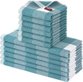 Homaxy Kitchen Towels and Dishcloths Set, Set of 12, White & Lake Blue | Bulk Cotton Waffle Weave Check Plaid Kitchen Towels, Super Soft and Absorbent Dish Cloths, 12 x 12 and 13 x 28 Inches